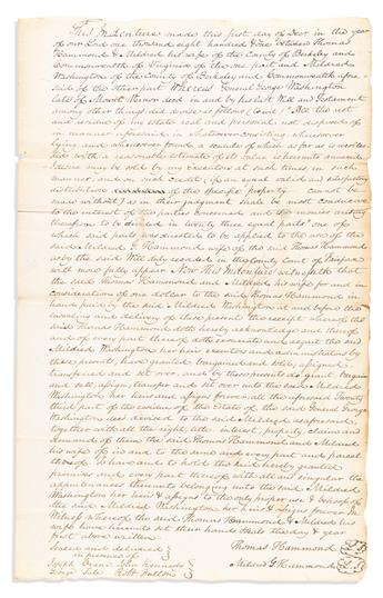 (GEORGE WASHINGTON.) Deed transferring a fractional share of the late president's estate to his widowed sister-in-law.                           